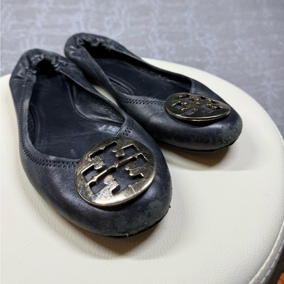 Tory Burch Minnie Black Leather Ballet Flat Loafer Womens Size 9 Sold as is - Picture 2 of 5